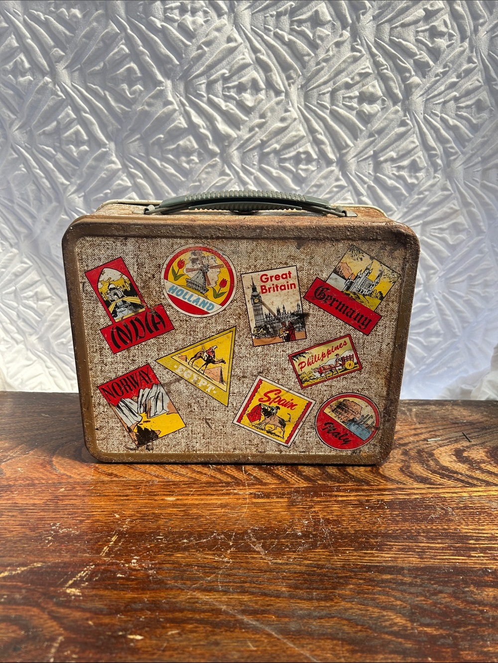 Ohio Art Travel Decal Metal Lunch Box Tin Suitcase Style